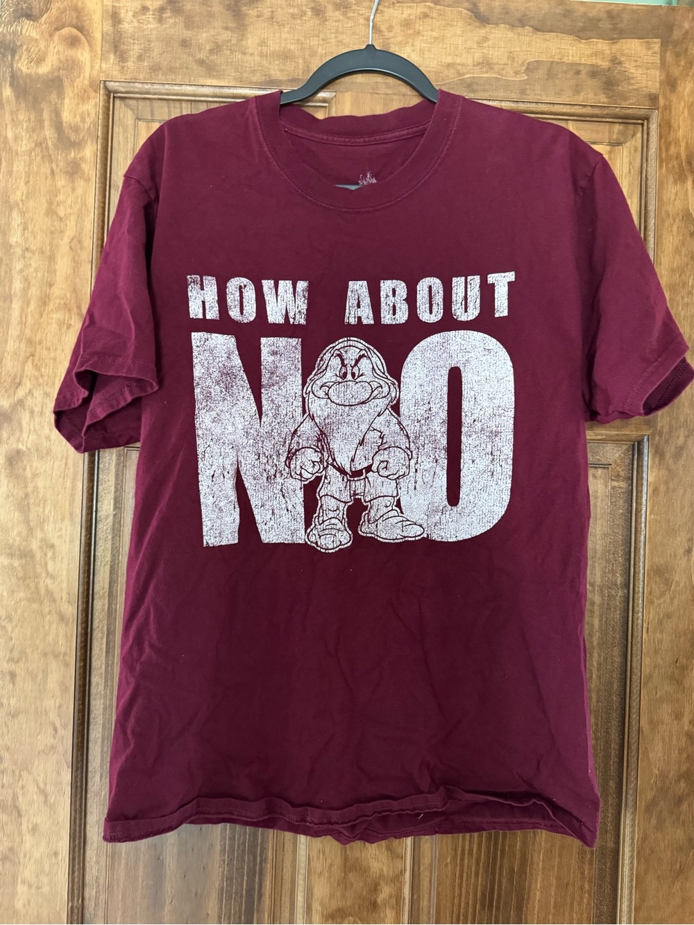 Disney Maroon Short Sleeve Tee with White 'How About No' Graphic